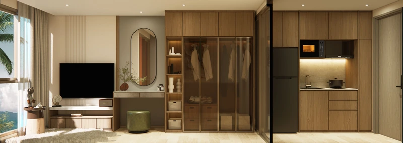 Saint Tropez Naithon — layout A 30.62 m²: kitchen and entrance hall
