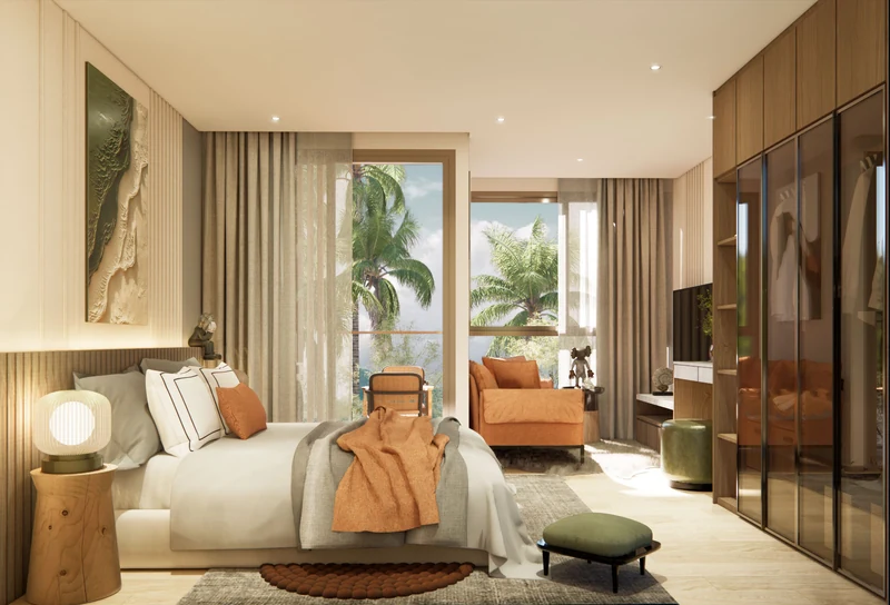Saint Tropez Naithon — layout A 30.62 m²: bedroom looking onto the terrace