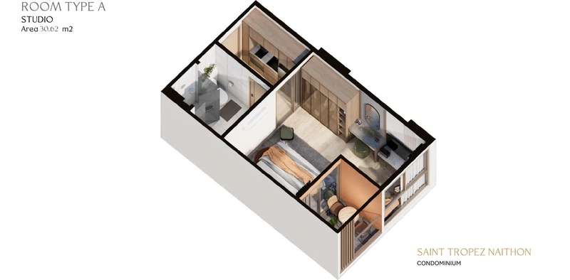 Saint Tropez Naithon — layout A 30.62 m²: cutaway isometric view