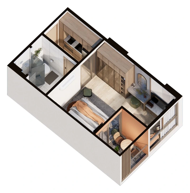 Saint Tropez Naithon — layout A 30.62 m²: cutaway isometric view