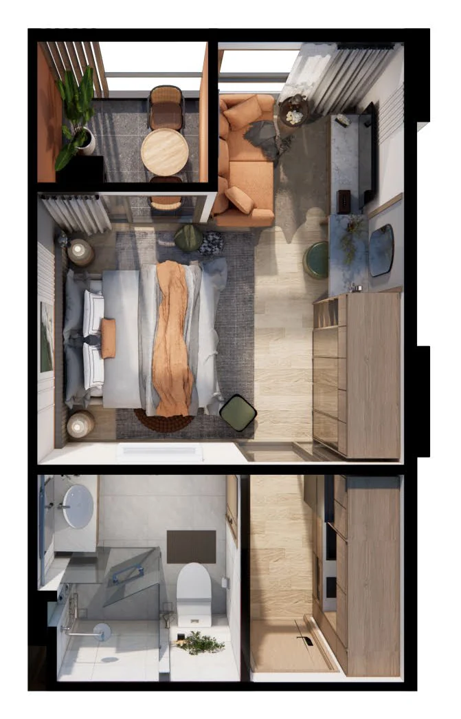Saint Tropez Naithon — layout A 30.62 m²: furnished floor plan