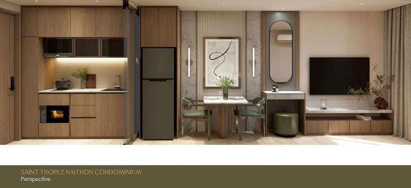 Saint Tropez Naithon — layout A1 36.8 m²: kitchen and entrance hall