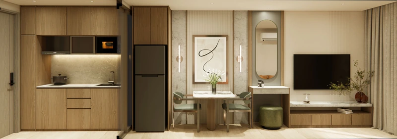 Saint Tropez Naithon — планировка A1 36.8 м²: кухня и прихожая