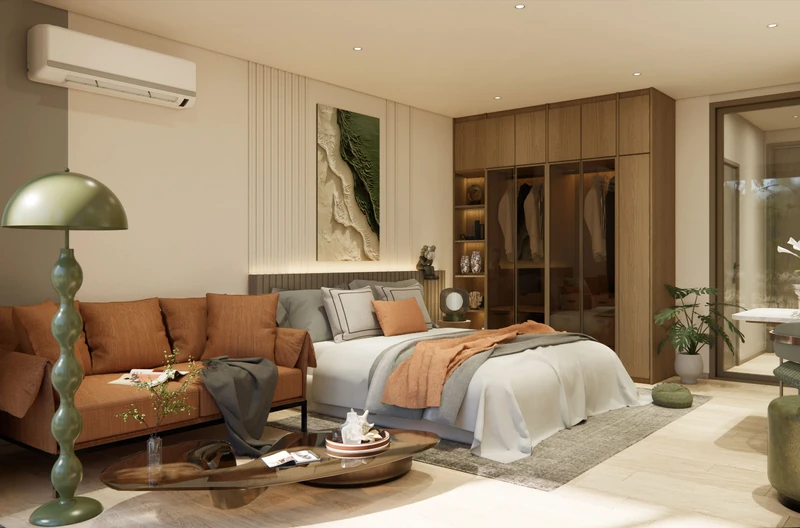 Saint Tropez Naithon — планировка A1 36.8 м²: спальня, вид на террасу