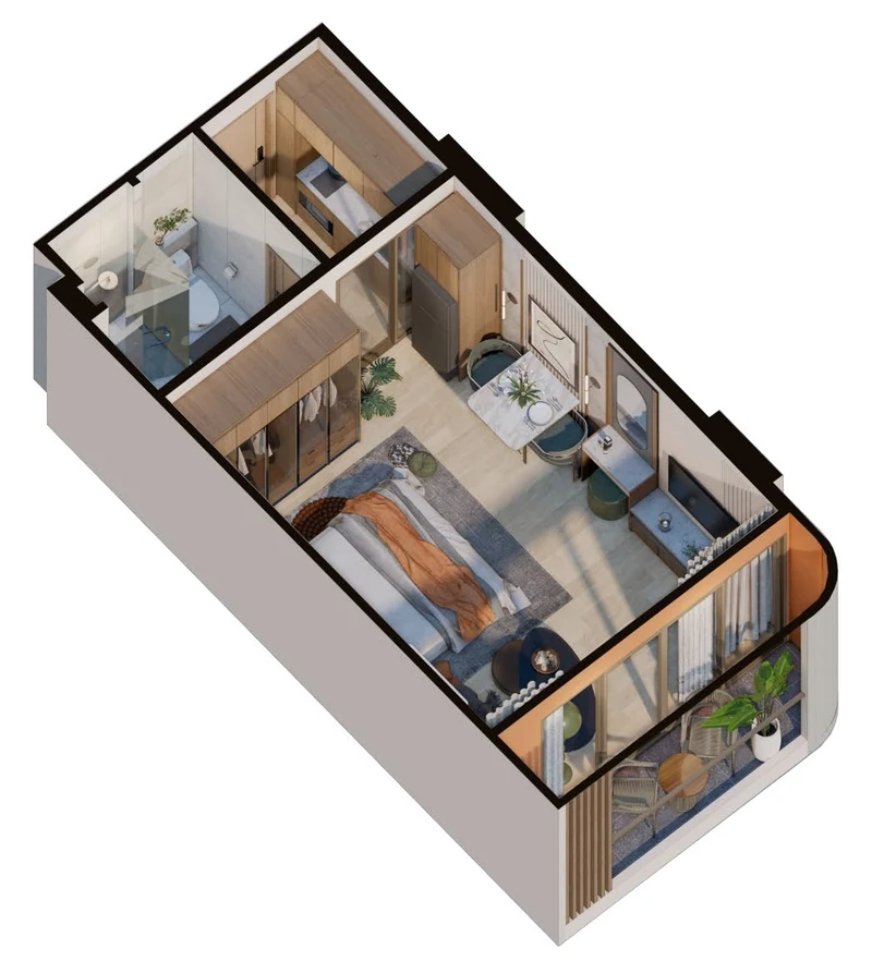 Saint Tropez Naithon — планировка A1 36.8 м²: изометрия квартиры