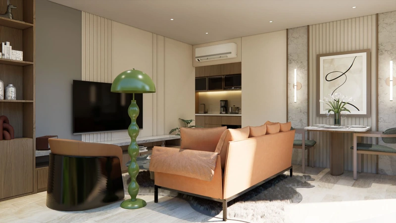 Saint Tropez Naithon — планировка A2 46.58 м²: гостиная зона