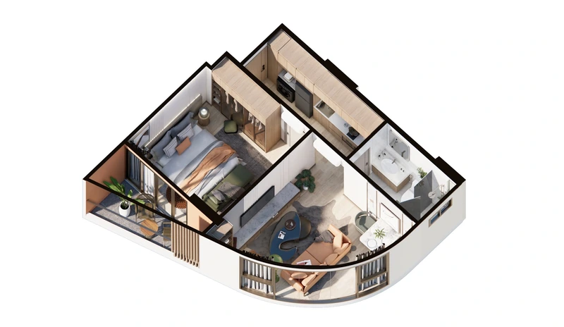 Saint Tropez Naithon — планировка A2 46.58 м²: изометрия квартиры