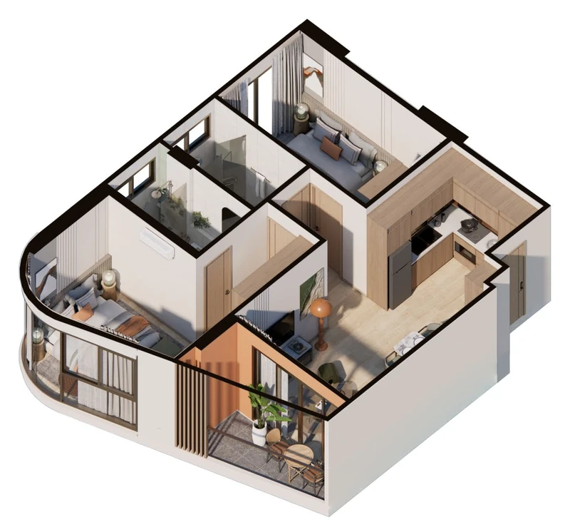 Saint Tropez Naithon — планировка A3 66.15 м²: изометрия квартиры