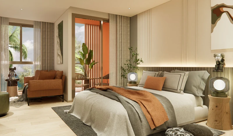 Saint Tropez Naithon — планировка A4 37.42 м²: спальня, вид на террасу