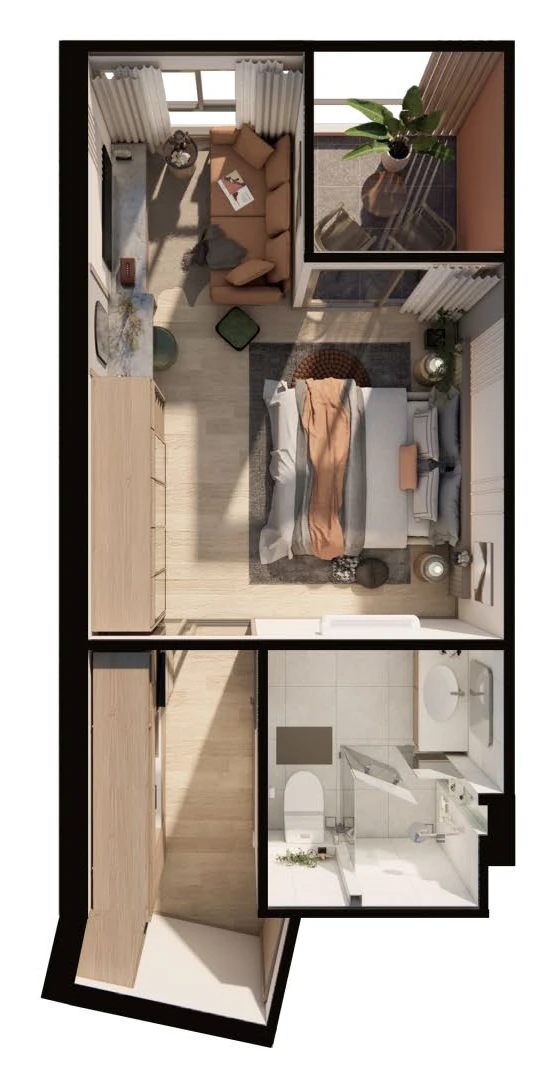 Saint Tropez Naithon — планировка A4 37.42 м²: план с расстановкой мебели