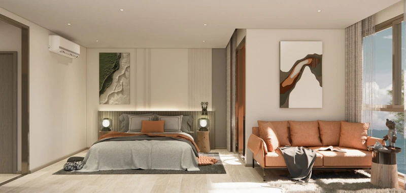 Saint Tropez Naithon — планировка A5 35.67 м²: спальня, вид на террасу