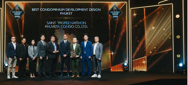 Вручение Dot Property Thailand Awards 2025: команда Phuvista Condo Co., Ltd. с наградой за Saint Tropez Naithon