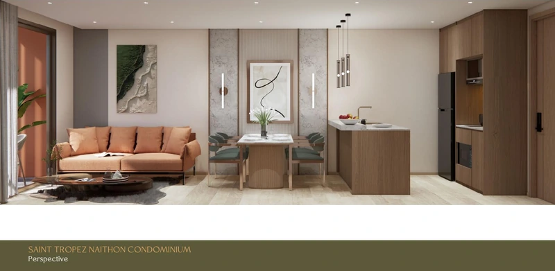 Saint Tropez Naithon — layout B1 49.85 m²: kitchen and entrance hall