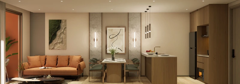 Saint Tropez Naithon — планировка B1 49.85 м²: кухня и прихожая