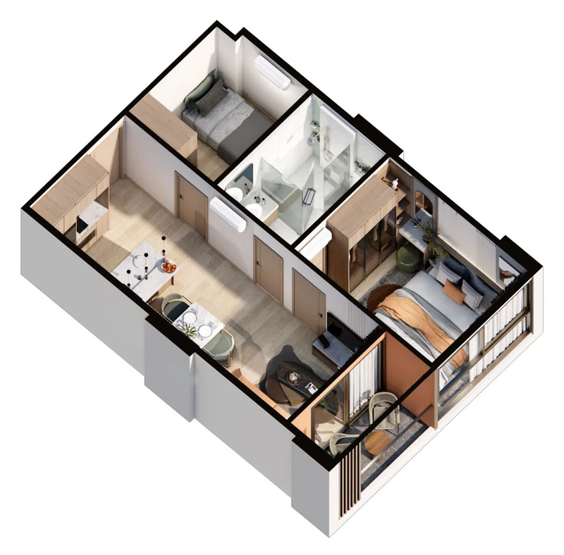 Saint Tropez Naithon — планировка B1 49.85 м²: изометрия квартиры