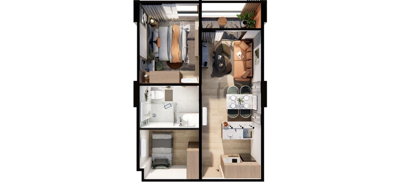 Saint Tropez Naithon — layout B1 49.85 m²: furnished floor plan