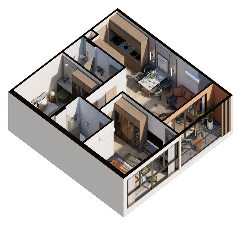 Saint Tropez Naithon — планировка B2 66.4 м²: изометрия квартиры