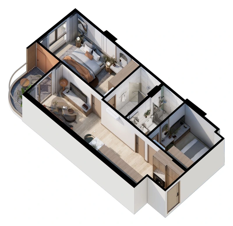 Saint Tropez Naithon — планировка C 66.35 м²: изометрия квартиры