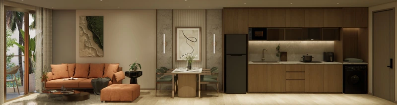Saint Tropez Naithon — планировка C1 67.5 м²: кухня и прихожая