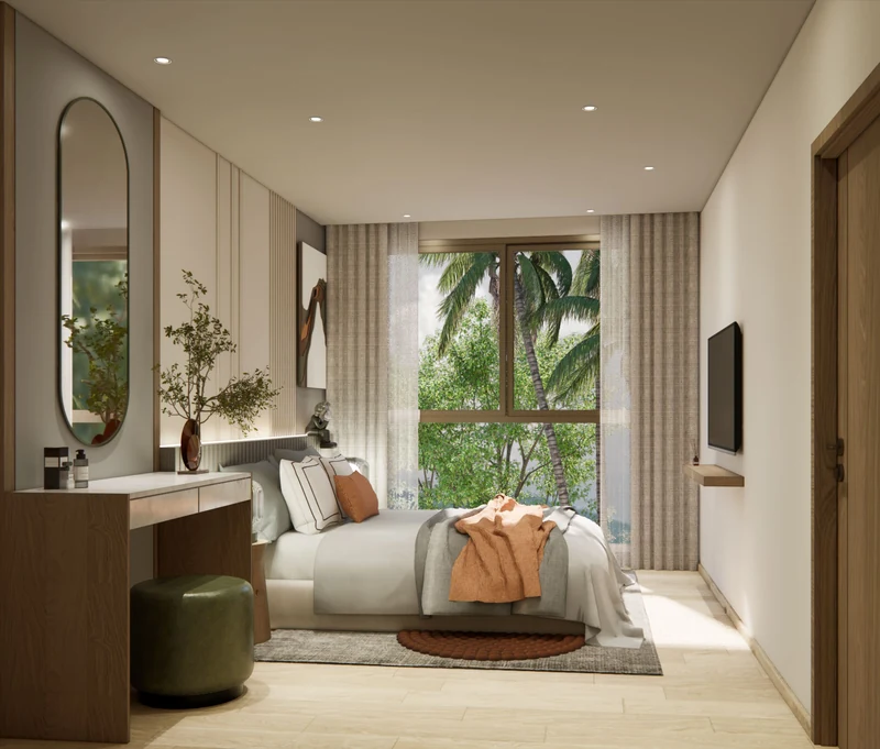 Saint Tropez Naithon — планировка C1 67.5 м²: спальня, вид на террасу