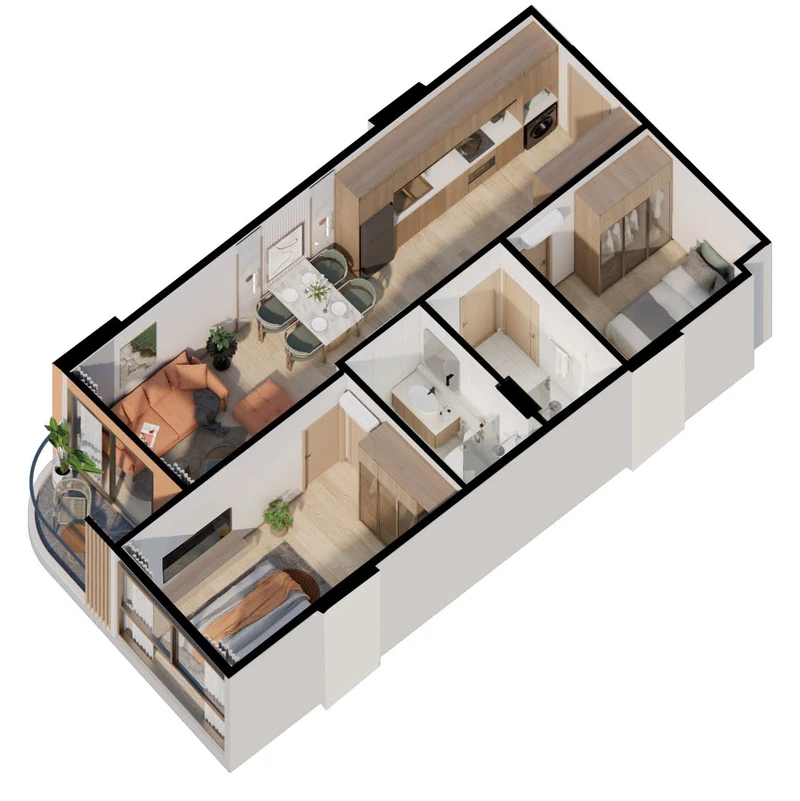 Saint Tropez Naithon — планировка C1 67.5 м²: изометрия квартиры