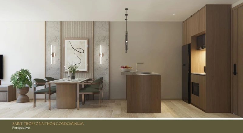 Saint Tropez Naithon — layout C2 58.65 m²: kitchen and entrance hall