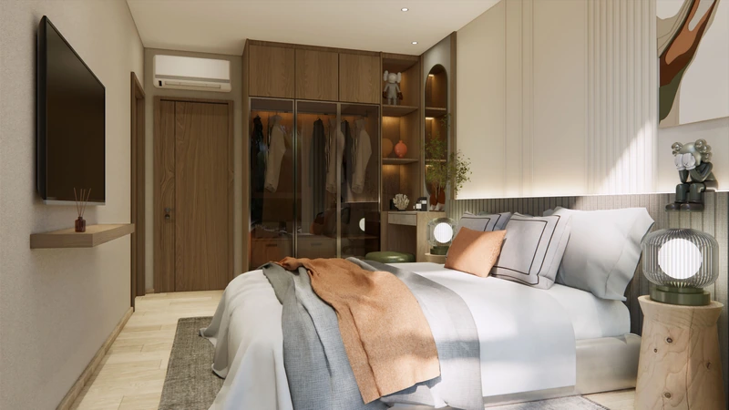 Saint Tropez Naithon — планировка C2 58.65 м²: спальня, вид на террасу