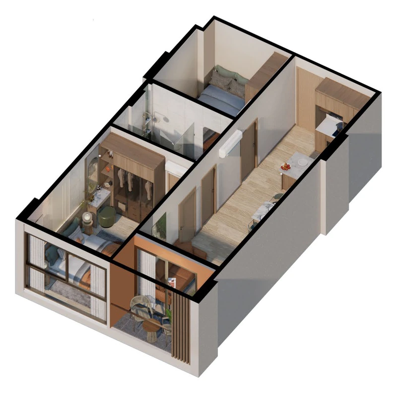 Saint Tropez Naithon — планировка C2 58.65 м²: изометрия квартиры