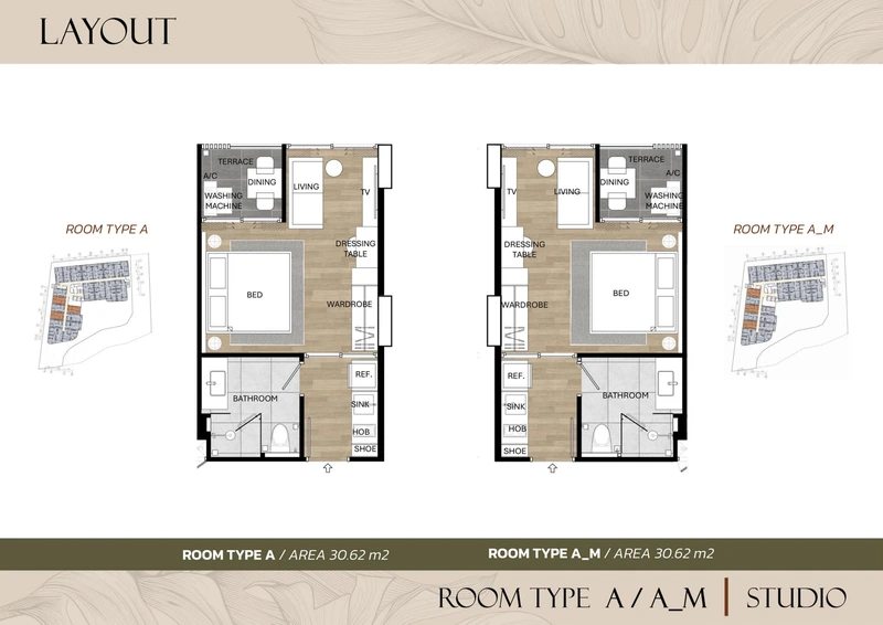 Saint Tropez Naithon — floor plan A / A M with furniture layout