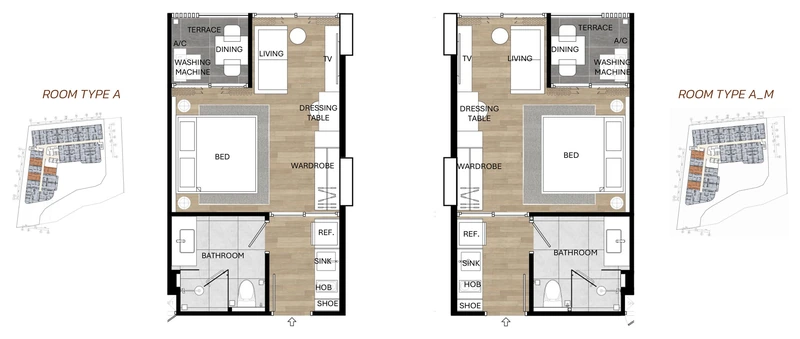 Saint Tropez Naithon — floor plan A / A M with furniture layout