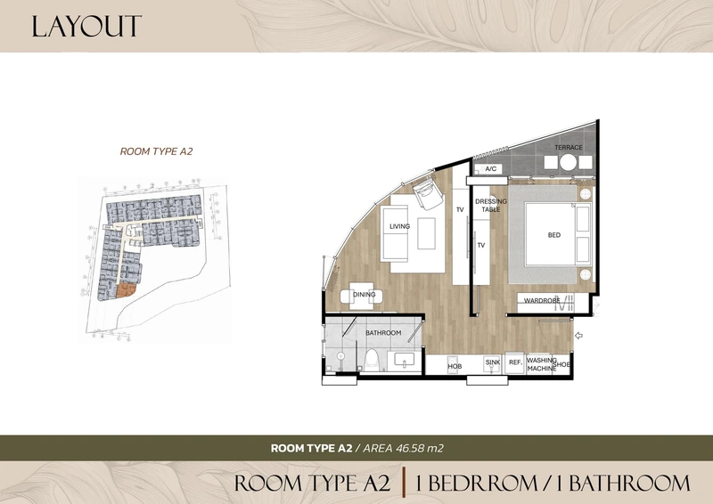 Saint Tropez Naithon — floor plan A2 with furniture layout