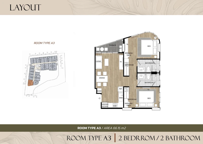 Saint Tropez Naithon — floor plan A3 with furniture layout