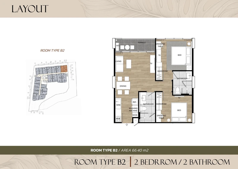 Saint Tropez Naithon — floor plan B2 with furniture layout