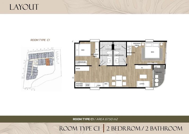 Saint Tropez Naithon — floor plan C1 with furniture layout