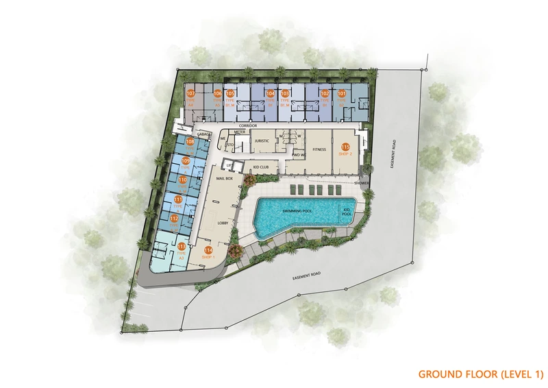 Saint Tropez Naithon — level 1 floor plate with unit numbers