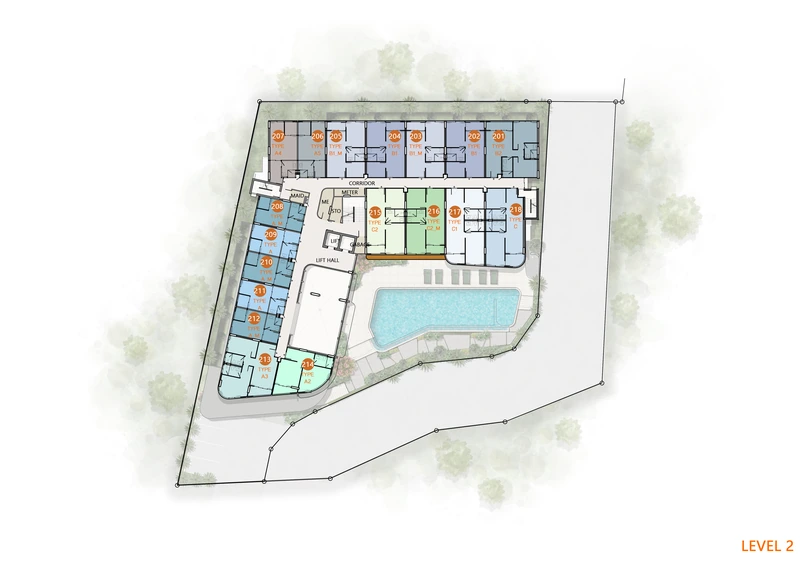 Saint Tropez Naithon — level 2 floor plate with unit numbers