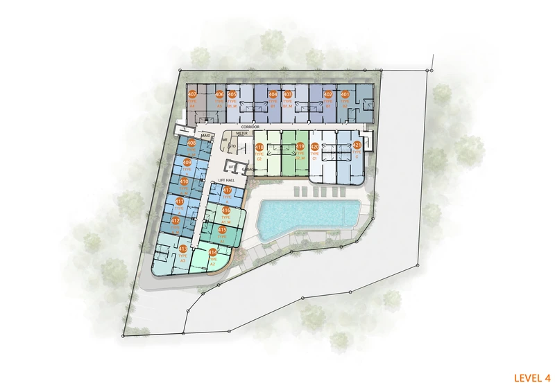 Saint Tropez Naithon — level 4 floor plate with unit numbers
