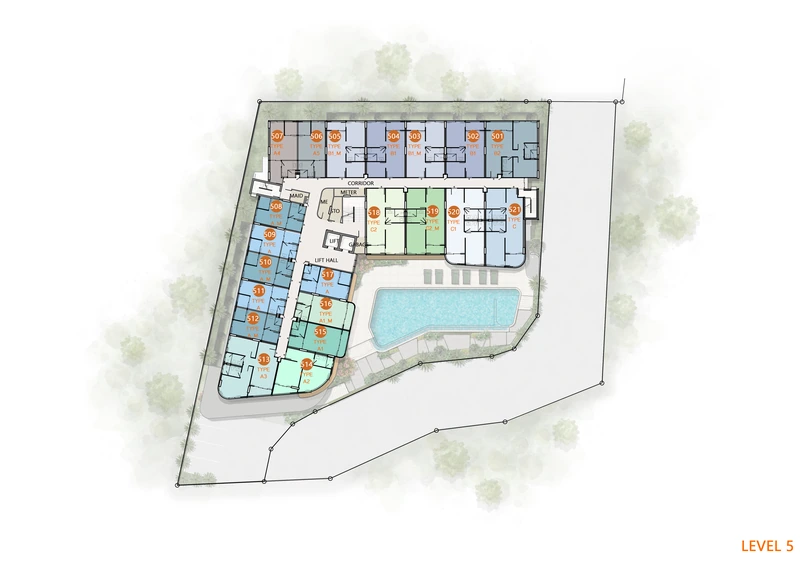 Saint Tropez Naithon — level 5 floor plate with unit numbers