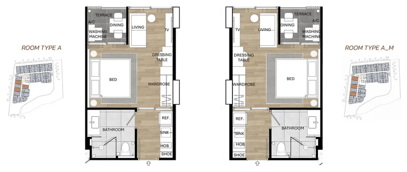 Grundriss Studio A im Saint Tropez Naithon, 30,62 m², möbliert